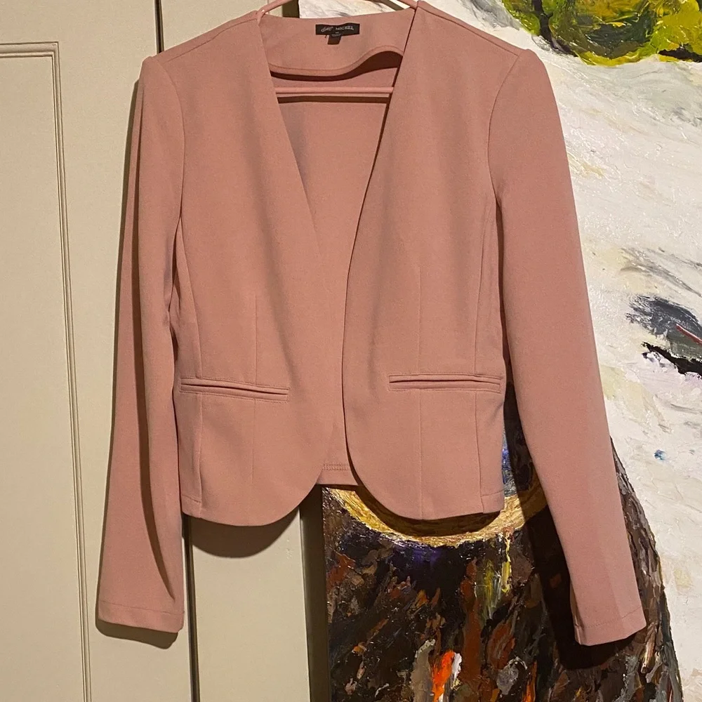 Blush Pink Cropped Blazer Jacket - Picture 1 of 6
